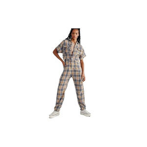 Free People Checkered Jumpsuit in Blue and Tan